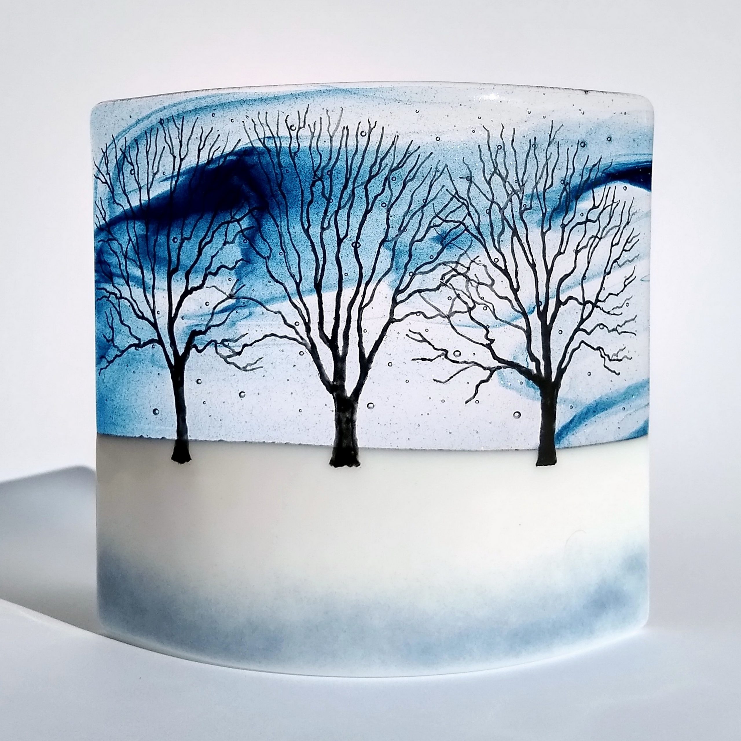 Jewel Glass fused glass winter tree curve